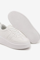 WHITE CHUNKY LACE UP FLAT SIDE DETAIL SNEAKERS TRAINERS