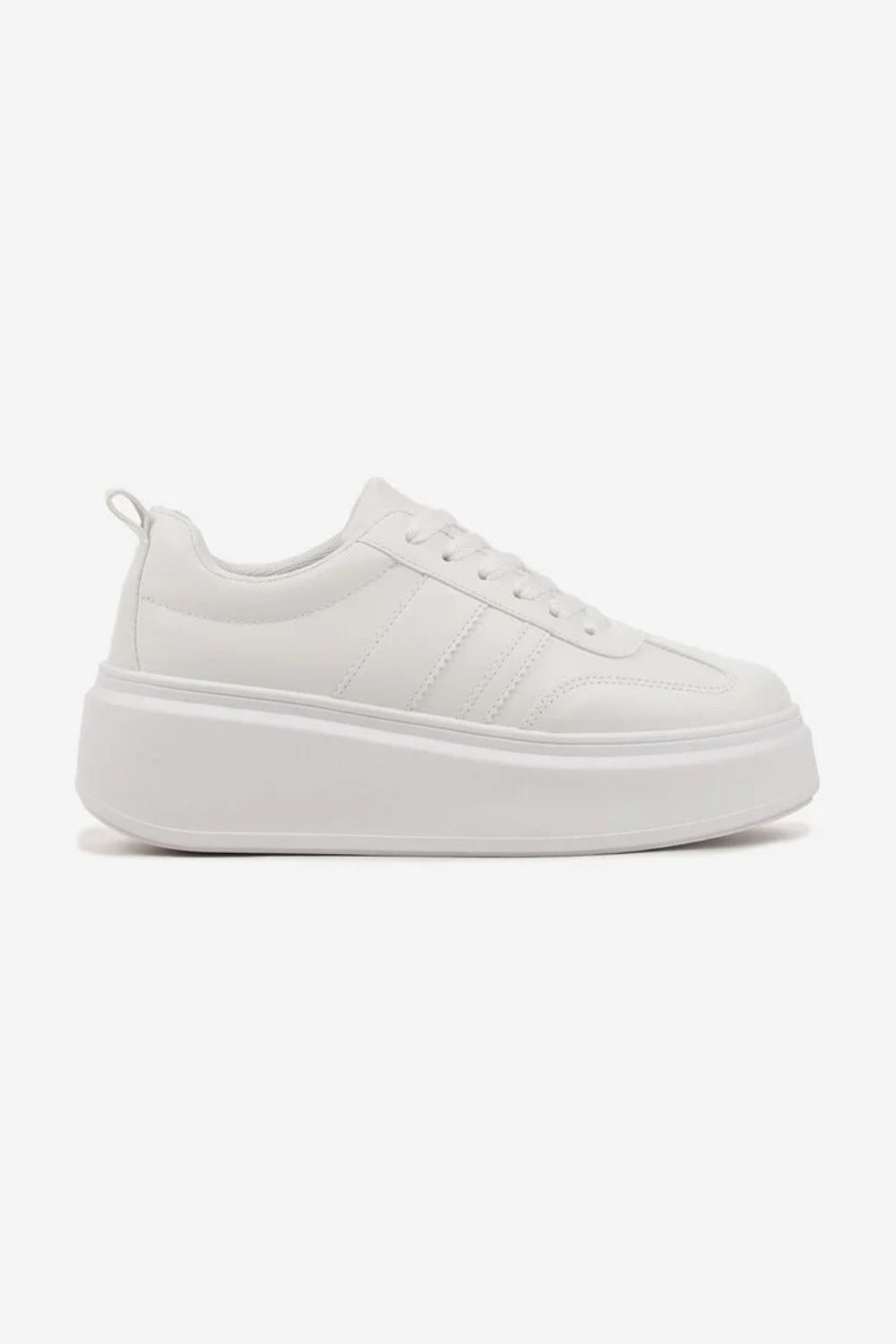 WHITE CHUNKY LACE UP FLAT SIDE DETAIL SNEAKERS TRAINERS