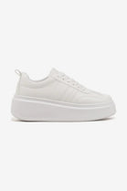 WHITE CHUNKY LACE UP FLAT SIDE DETAIL SNEAKERS TRAINERS