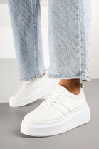 WHITE CHUNKY LACE UP FLAT SIDE DETAIL SNEAKERS TRAINERS