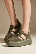 Green Suede Platform Trainers with Contrast Stripe Detail
