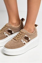 Coffee Suede Platform Trainers with Contrast Stripe Detail