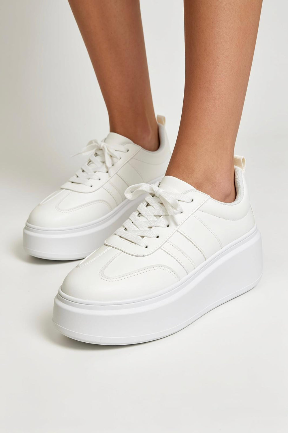 White Platform Trainers with Contrast Stripe Detail