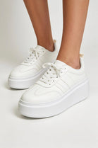 White Platform Trainers with Contrast Stripe Detail