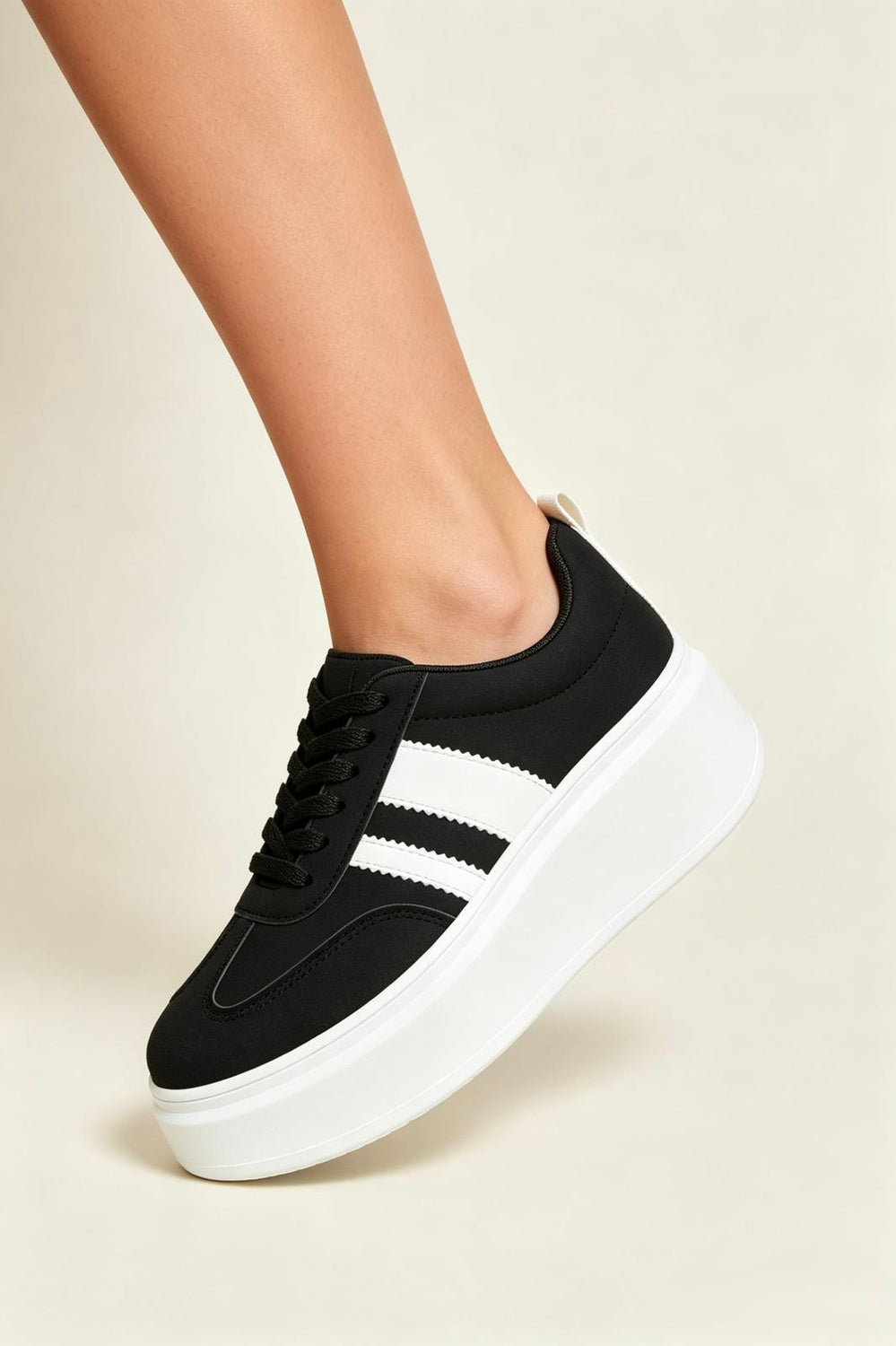 Black Platform Trainers with Contrast Stripe Detail