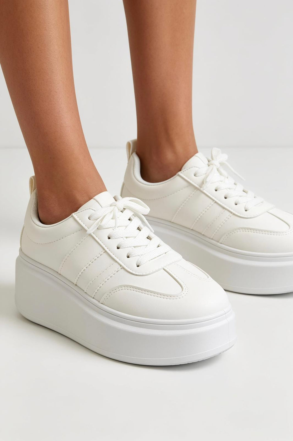 White Platform Trainers with Contrast Stripe Detail