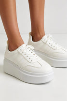 White Platform Trainers with Contrast Stripe Detail