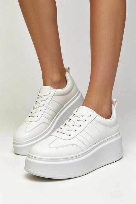White Platform Trainers with Contrast Stripe Detail