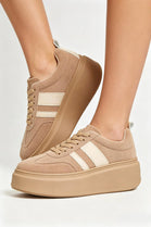 Khaki Platform Trainers with Contrast Stripe Detail