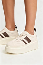 Beige Platform Trainers with Contrast Stripe Detail
