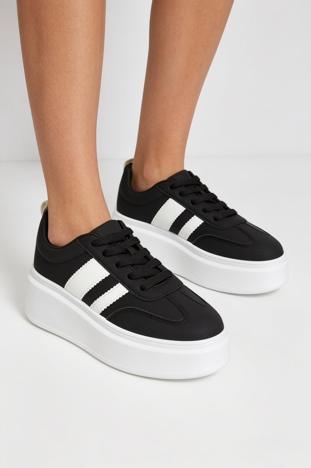 Black Platform Trainers with Contrast Stripe Detail