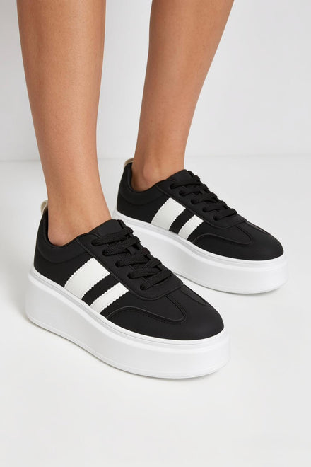 Black Platform Trainers with Contrast Stripe Detail