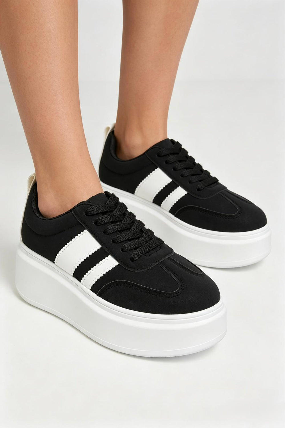 Black Platform Trainers with Contrast Stripe Detail
