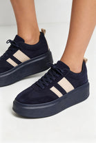 Navy Suede Platform Trainers with Contrast Stripe Detail