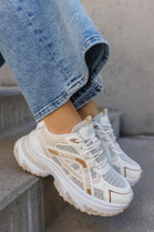 BEIGE LACE UP CHUNKY DESIGNER LADIES GIRLS SNEAKERS TRAINERS