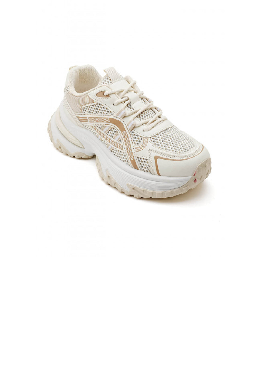 BEIGE LACE UP CHUNKY DESIGNER LADIES GIRLS SNEAKERS TRAINERS