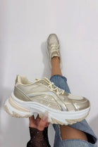 Women's Gold Lace Up Chunky Platform Trainers