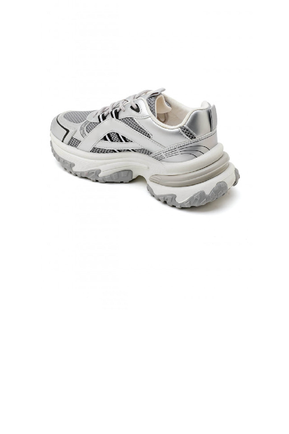 Women's Silver Lace Up Chunky Platform Trainers