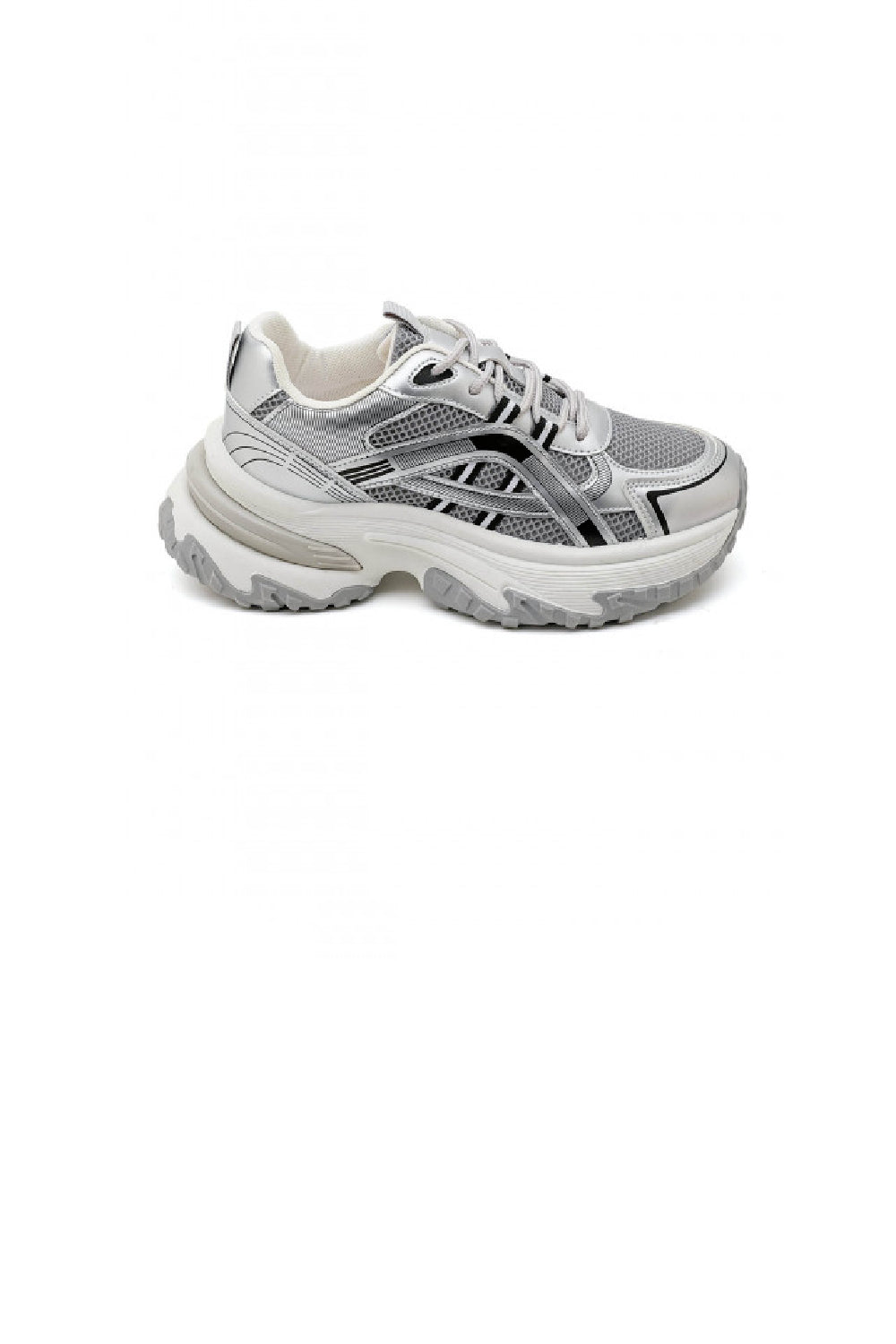 Women's Silver Lace Up Chunky Platform Trainers