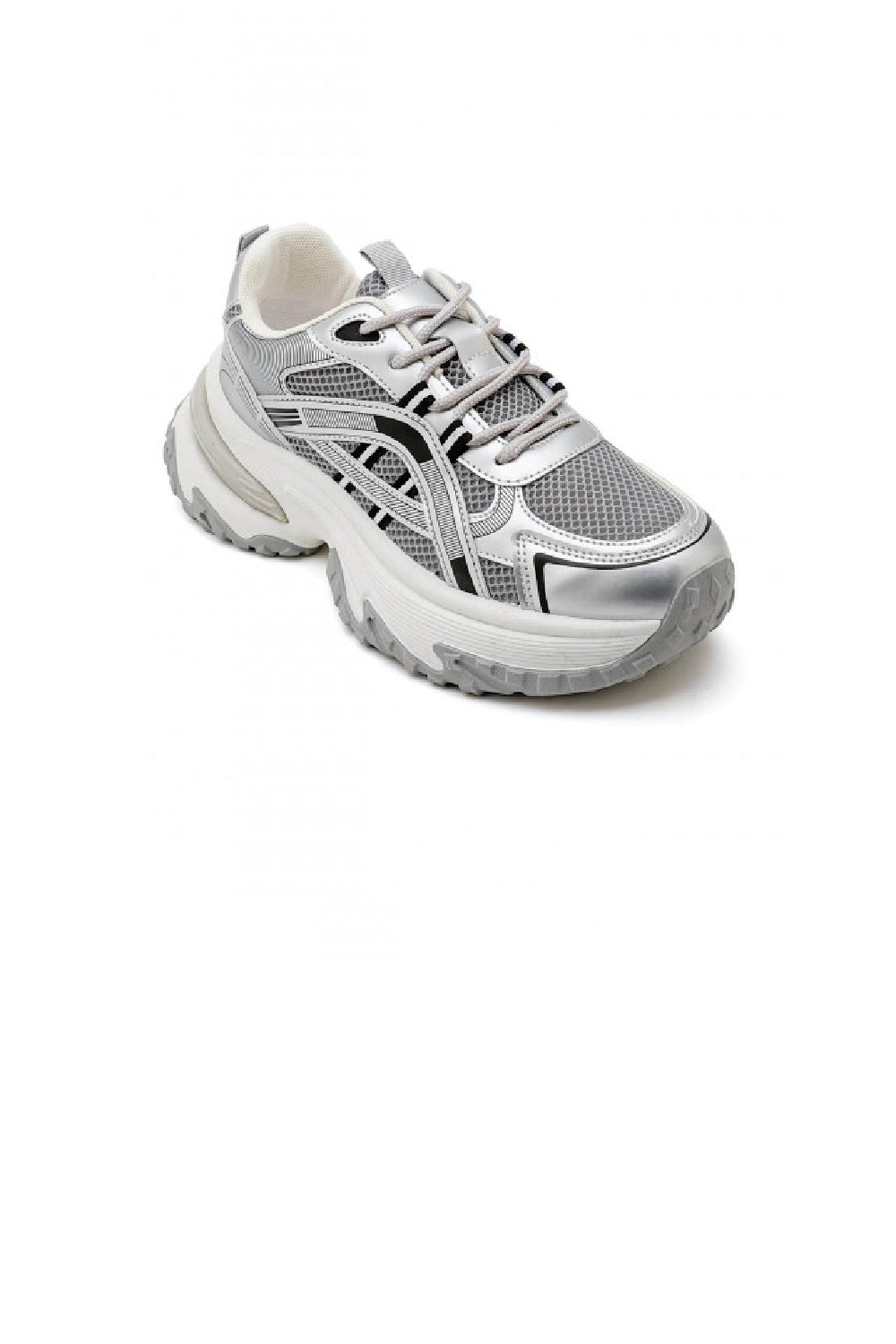 Women's Silver Lace Up Chunky Platform Trainers