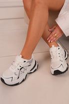 Women's White Lace Up Chunky Platform Trainers