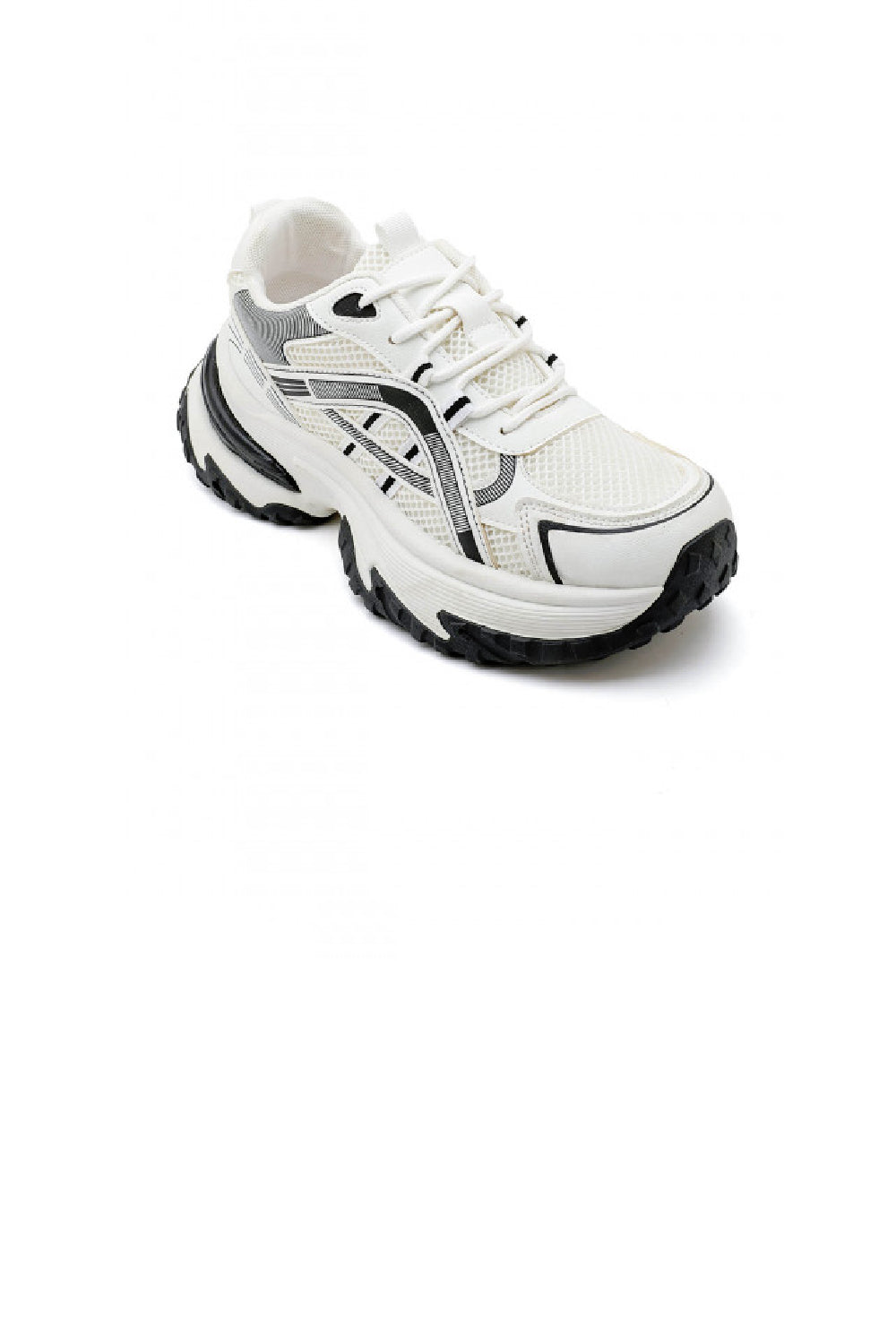 Women's White Lace Up Chunky Platform Trainers