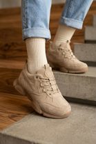 Ladies Khaki Suede Chunky Casual Sneakers Comfort Trainers