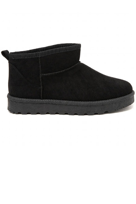 BLACK FLUFFY FAUX FUR LINED MINI CLASSIC COZY ANKLE BOOTS