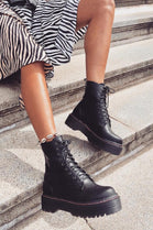 Black PU Contrast Stitch Chunky Ankle Boots