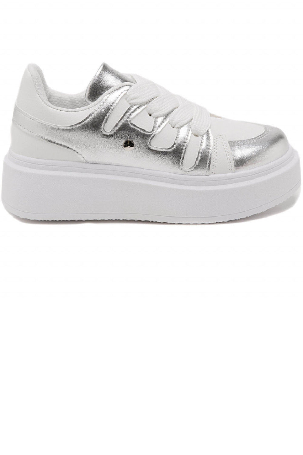 SILVER LACE UP CHUNKY TRAINERS SHOES