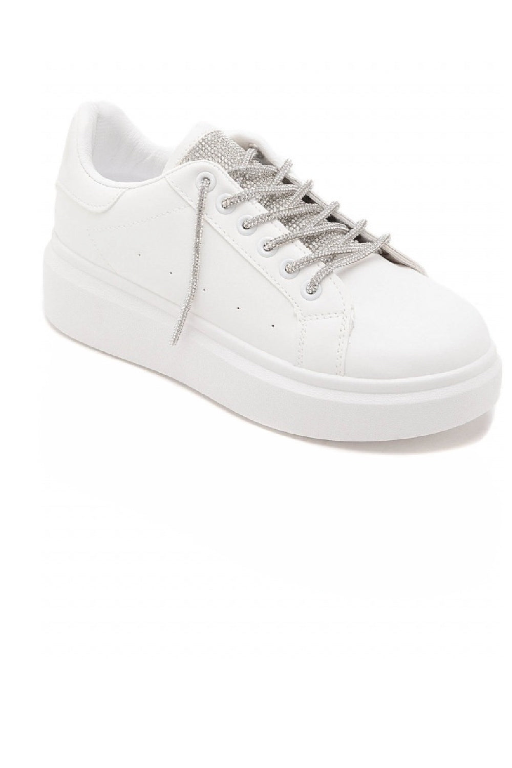 WHITE SPARKLY LACES FLAT LACE UP CHUNKY TRAINER SNEAKER