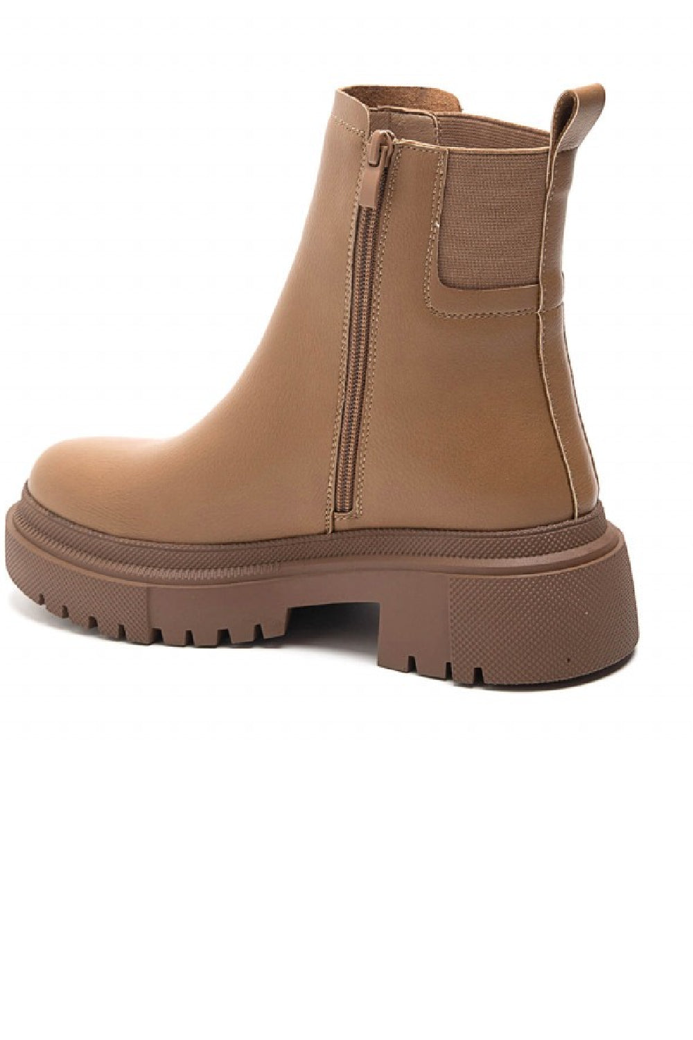 CAMEL PU FLAT ELASTICATED CHUNKY CHELSEA ANKLE BOOTS