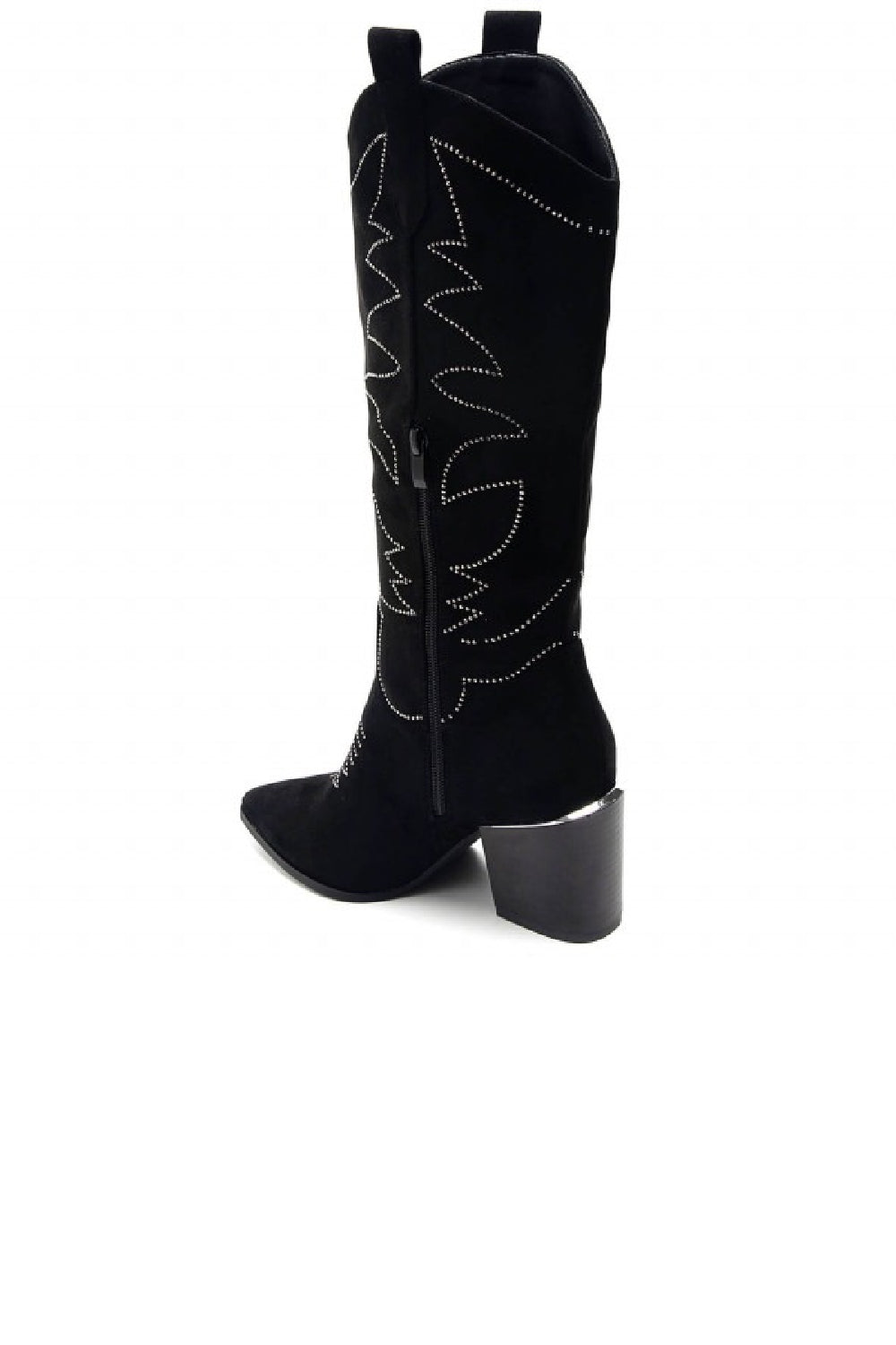 BLACK EMBROIDED WESTERN KNEE CALF HIGH COWBOY BOOTS