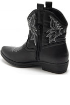 BLACK COWBOY BOOTS SILVER EMBROIDED FLAT WESTERN ANKLE BOOTS