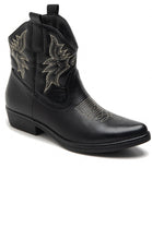BLACK COWBOY BOOTS GOLD EMBROIDED FLAT WESTERN ANKLE BOOTS
