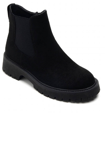 BLACK SUEDE FLAT CLASSIC ELASTICATED CHELSEA ANKLE BOOTS