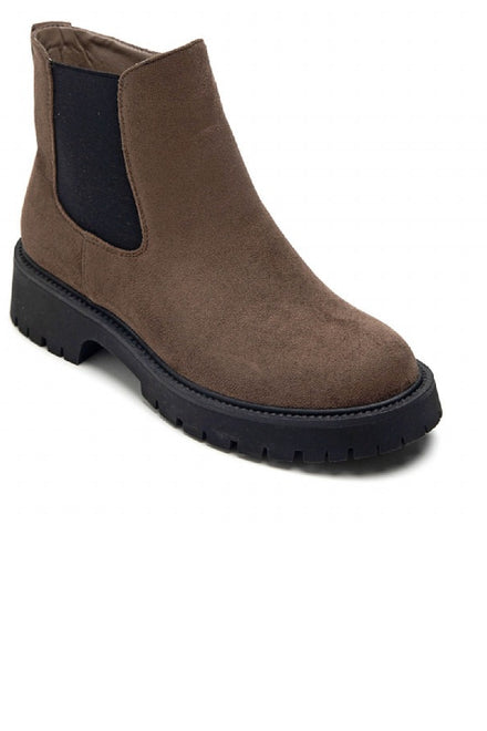 BROWN SUEDE FLAT CLASSIC ELASTICATED CHELSEA ANKLE BOOTS