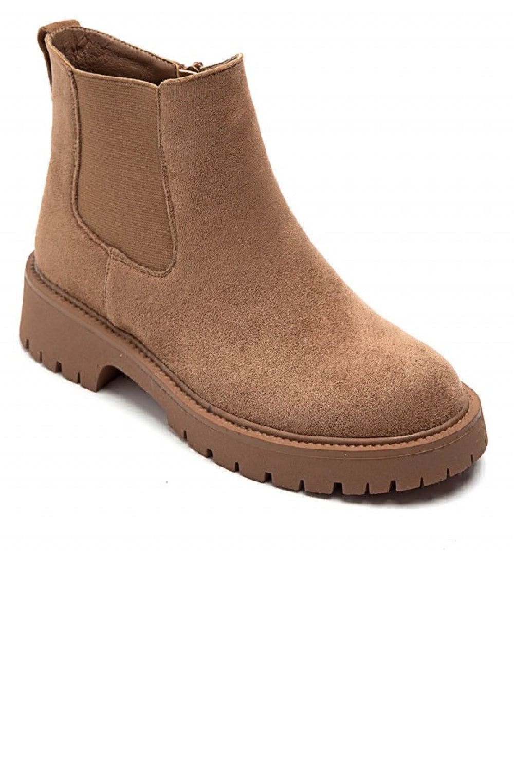 CAMEL SUEDE FLAT CLASSIC ELASTICATED CHELSEA ANKLE BOOTS