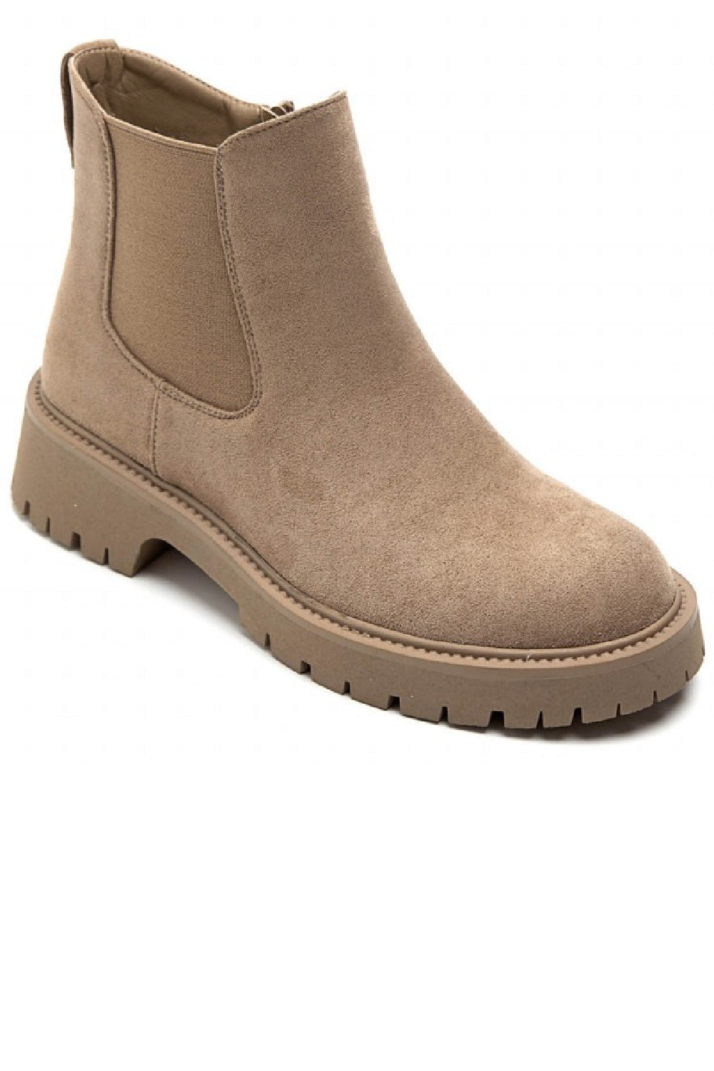 KHAKI SUEDE FLAT CLASSIC ELASTICATED CHELSEA ANKLE BOOTS