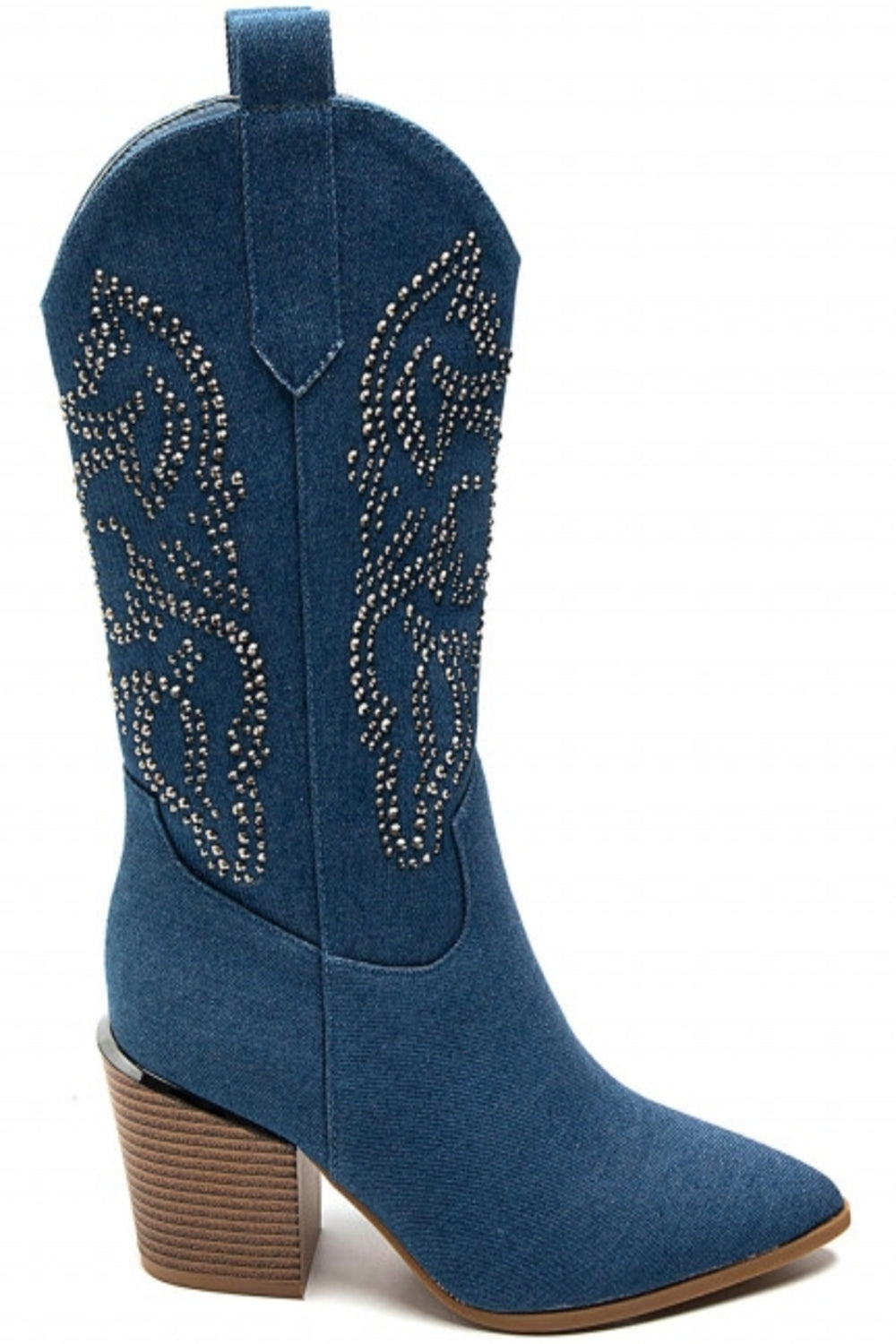 Women's Blue Denim Cowboy Boots with Diamante Studs