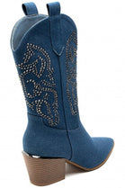 Women's Blue Denim Cowboy Boots with Diamante Studs