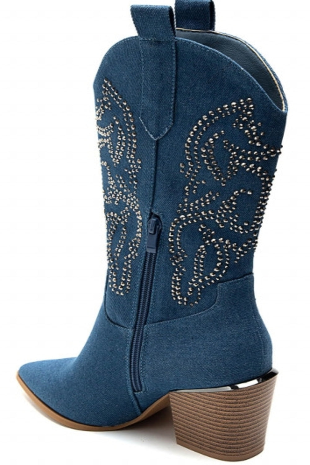 Women's Blue Denim Cowboy Boots with Diamante Studs