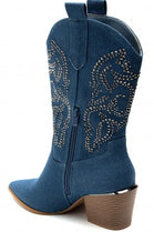 Women's Blue Denim Cowboy Boots with Diamante Studs