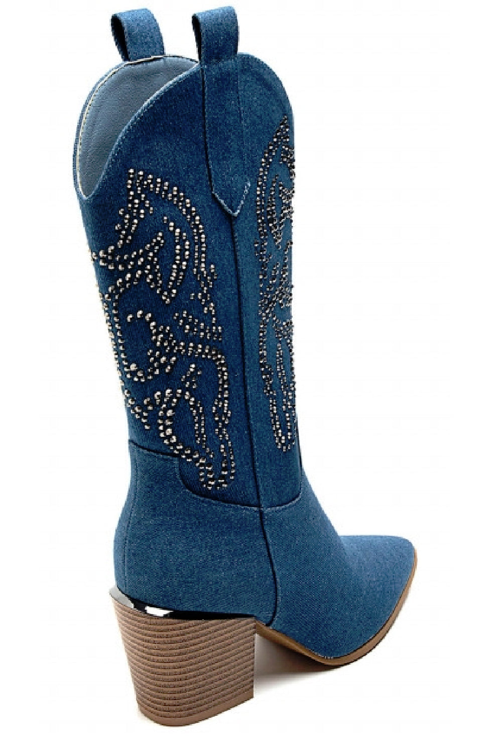 Women's Blue Denim Cowboy Boots with Diamante Studs
