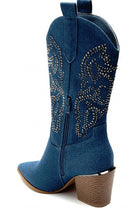 Women's Blue Denim Cowboy Boots with Diamante Studs