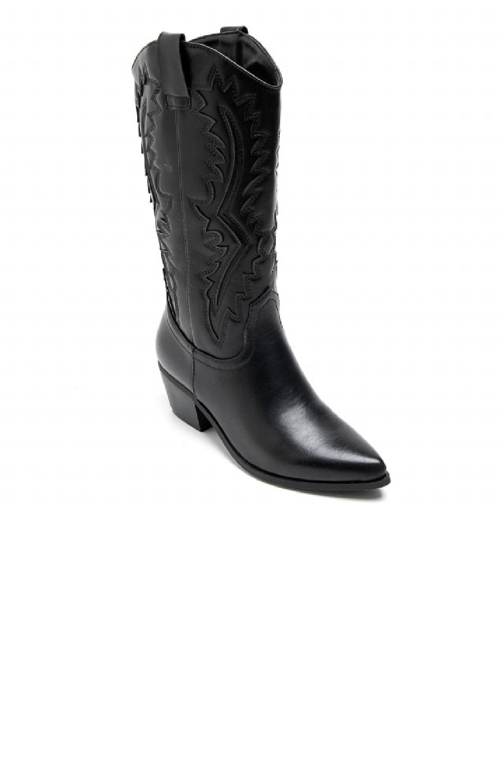 BLACK PU EMBROIDED KNEE LENGTH WESTERN COWGIRL COWBOY BOOTS