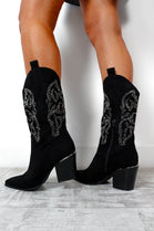 Black Rhinestone Pattern Cowboy Western Boots