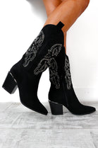 Black Rhinestone Pattern Cowboy Western Boots