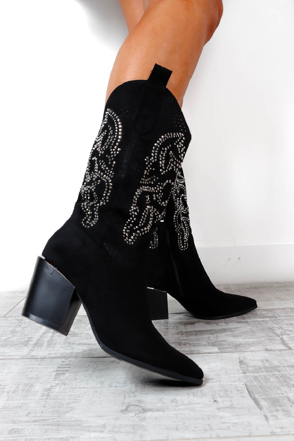 Black Rhinestone Pattern Cowboy Western Boots