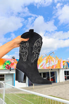 Black Rhinestone Pattern Cowboy Western Boots